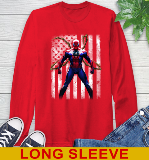 NBA Basketball Minnesota Timberwolves Spider Man Avengers Marvel American Flag Shirt Long Sleeve T-Shirt - Image 13