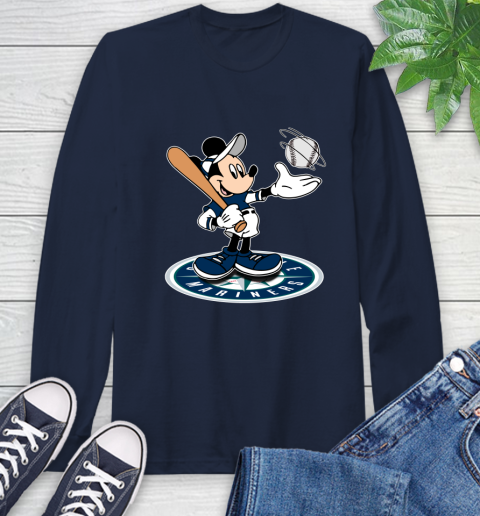 MLB Baseball Seattle Mariners Cheerful Mickey Disney Shirt Long Sleeve T-Shirt 4
