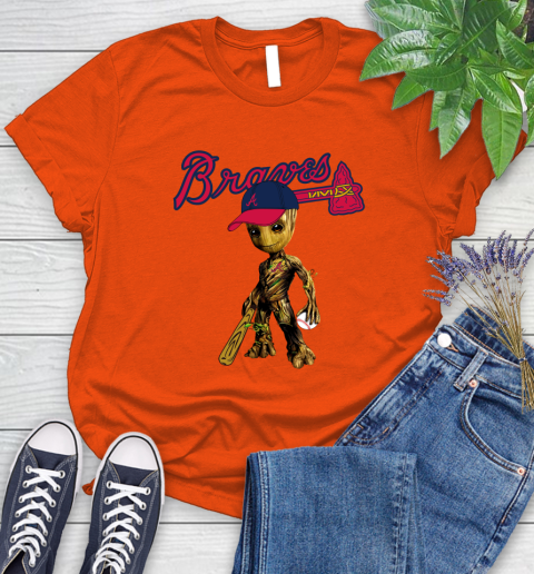 MLB Atlanta Braves Groot Guardians Of The Galaxy Baseball Women's T-Shirt 4