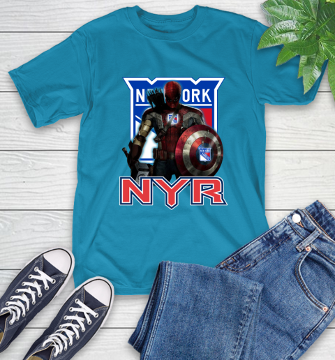 NHL Captain America Thor Spider Man Hawkeye Avengers Endgame Hockey New York Rangers T-Shirt 8