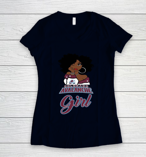 Colorado Avalanche Girl NHL Women's V-Neck T-Shirt 3