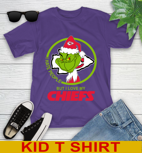 Kansas City Chiefs NFL Christmas Grinch I Hate People But I Love My Favorite Football Team Youth T-Shirt 4