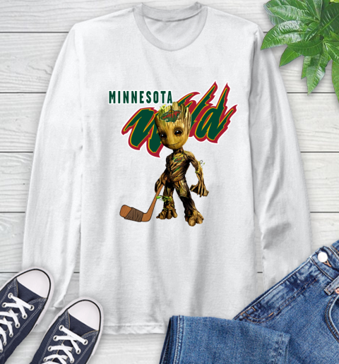 Minnesota Wild NHL Hockey Groot Marvel Guardians Of The Galaxy Long Sleeve T-Shirt