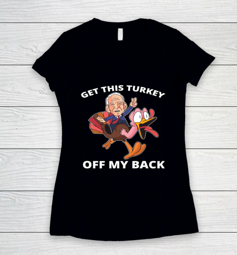 Make Thanksgiving Great Again Funny Biden Riding a Turkey Women's V-Neck T-Shirt