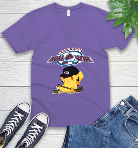 NHL Pikachu Hockey Sports Colorado Avalanche V-Neck T-Shirt 9