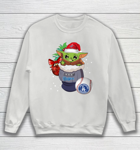 Los Angeles Dodgers Christmas Baby Yoda Star Wars Funny Happy MLB Sweatshirt 5