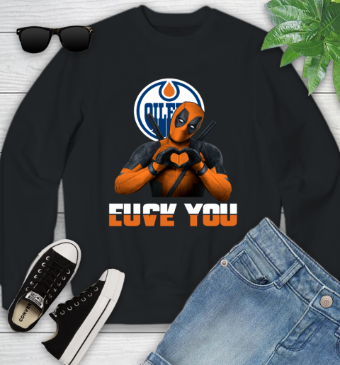 NHL Edmonton Oilers Deadpool Love You Fuck You Hockey Sports Youth Sweatshirt