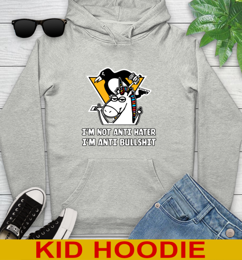 Pittsburgh Penguins NHL Hockey Unicorn I'm Not Anti Hater I'm Anti Bullshit Youth Hoodie
