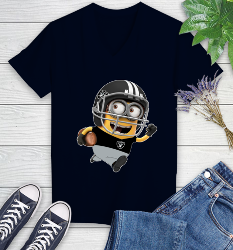 NFL Oakland Raiders Minions Disney Football Sports Women's V-Neck T-Shirt 3