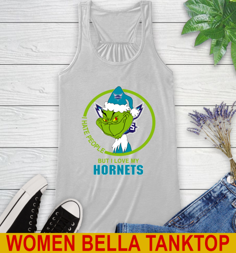 Charlotte Hornets NBA Christmas Grinch I Hate People But I Love My Favorite Basketball Team Racerback Tank