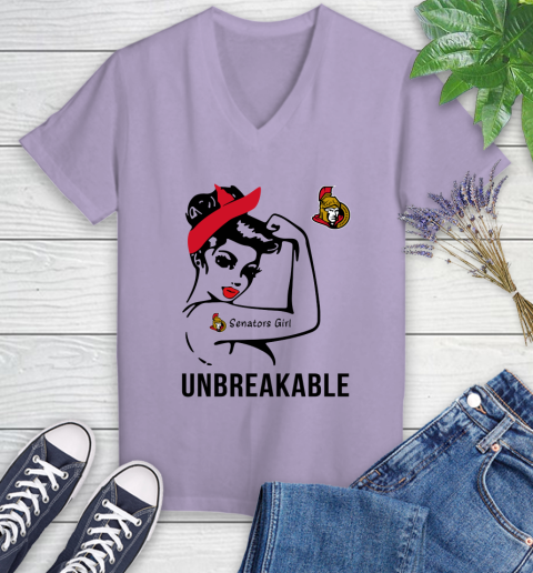 NHL Ottawa Senators Girl Unbreakable Hockey Sports Women's V-Neck T-Shirt 9