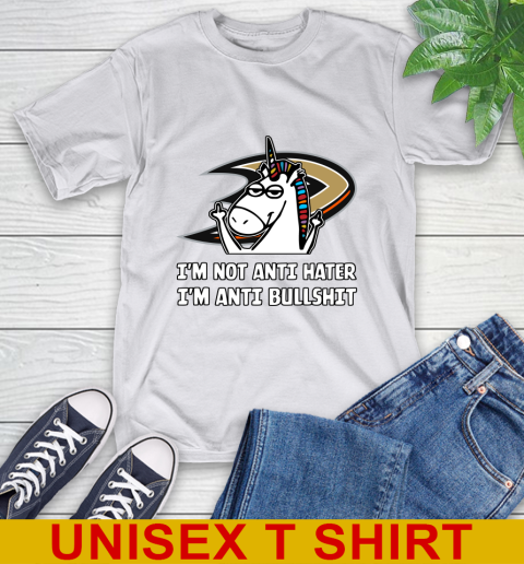Anaheim Ducks NHL Hockey Unicorn I'm Not Anti Hater I'm Anti Bullshit T-Shirt 12