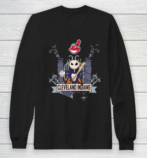 MLB Cleveland Indians Baseball Jack Skellington Halloween Long Sleeve T-Shirt