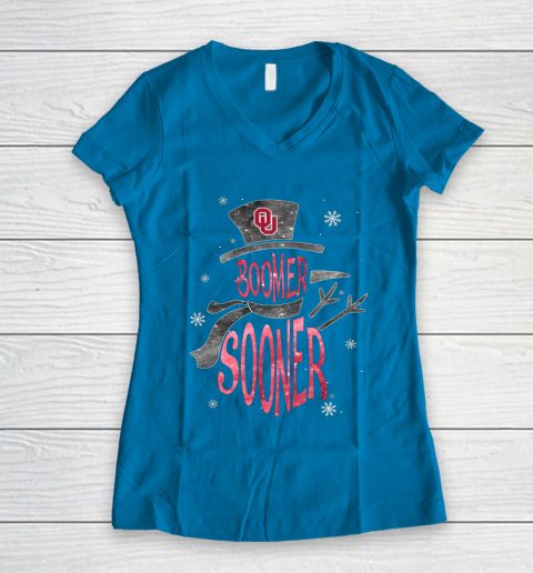Oklahoma Sooners Christmas Snowman Women's V-Neck T-Shirt 5