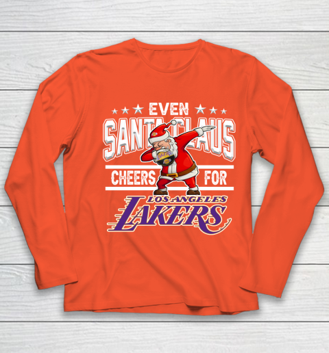 Los Angeles Lakers Even Santa Claus Cheers For Christmas NBA Youth Long Sleeve 3