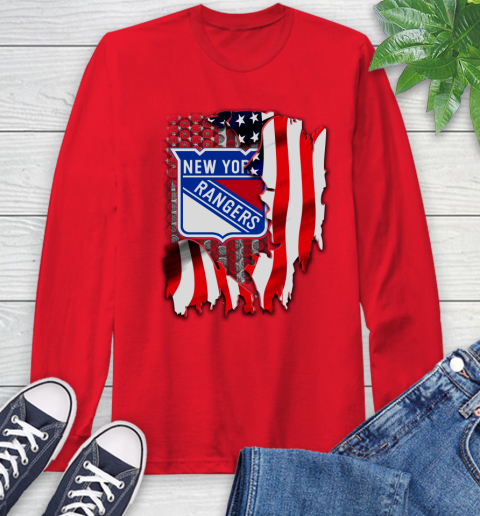 New York Rangers NHL Hockey American Flag Long Sleeve T-Shirt 11