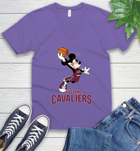 NBA Basketball Cleveland Cavaliers Cheerful Mickey Mouse Shirt V-Neck T-Shirt - Image 10