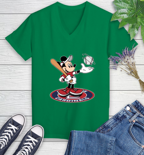 MLB Baseball St.Louis Cardinals Cheerful Mickey Disney Shirt Women's V-Neck T-Shirt 5