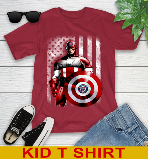 Washington Nationals MLB Baseball Captain America Marvel Avengers American Flag Shirt Youth T-Shirt 12