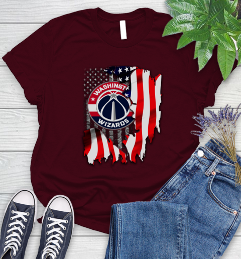 Washington Wizards NBA Basketball American Flag Women's T-Shirt 7