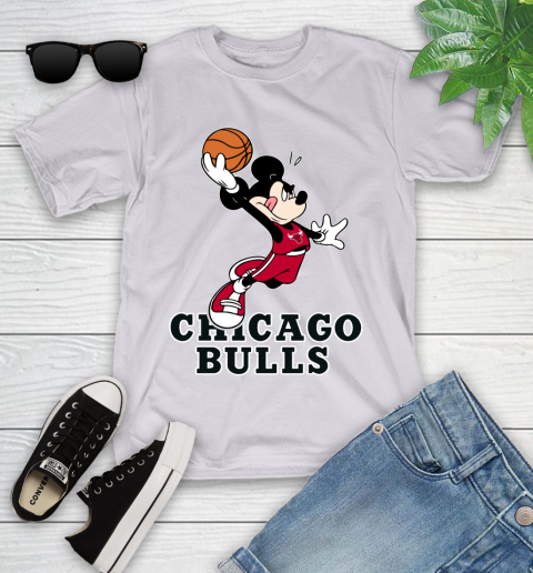 NBA Basketball Chicago Bulls Cheerful Mickey Mouse Shirt Youth T-Shirt 4