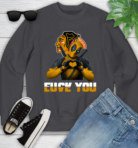 NHL Chicago Blackhawks Deadpool Love You Fuck You Hockey Sports Youth Sweatshirt 5