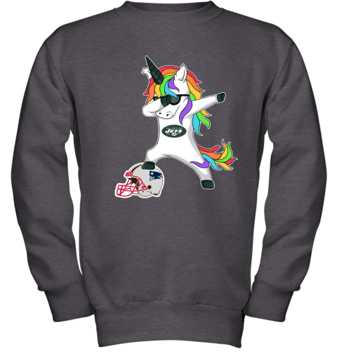 Football Dabbing Unicorn Steps On Helmet New York Jets Youth Sweatshirt