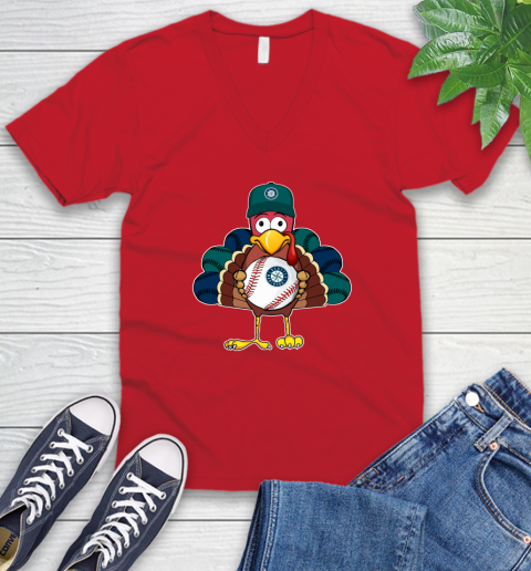 Seattle Mariners Turkey thanksgiving V-Neck T-Shirt 7