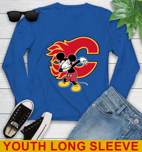 Calgary Flames NHL Hockey Dabbing Mickey Disney Sports Youth Long Sleeve 10