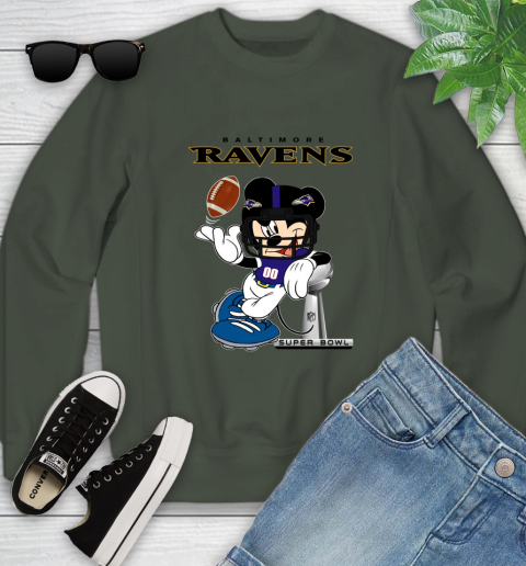 NFL Baltimore Ravens Mickey Mouse Disney Super Bowl Football T Shirt Youth Sweatshirt 10