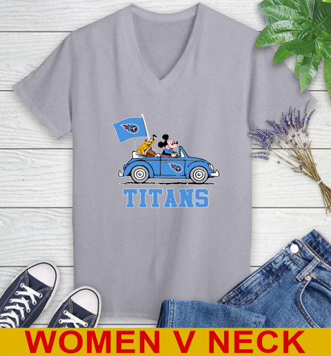 NFL Football Tennessee Titans Pluto Mickey Driving Disney Shirt Women's V-Neck T-Shirt 5
