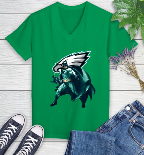 NFL Batman Football Sports Philadelphia Eagles Women's V-Neck T-Shirt 5