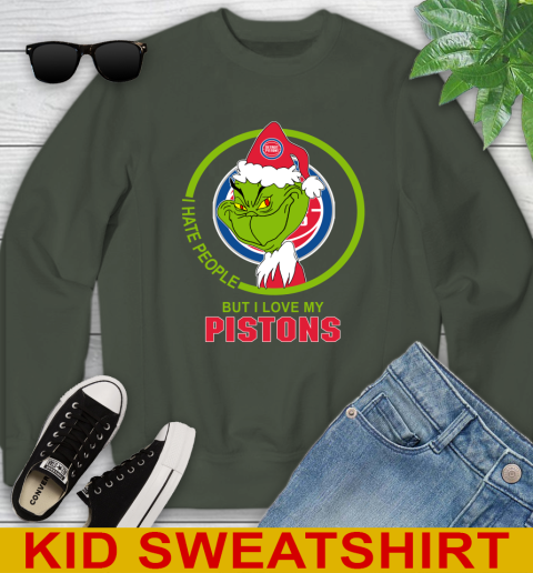 Detroit Pistons NBA Christmas Grinch I Hate People But I Love My Favorite Basketball Team Youth Sweatshirt 9