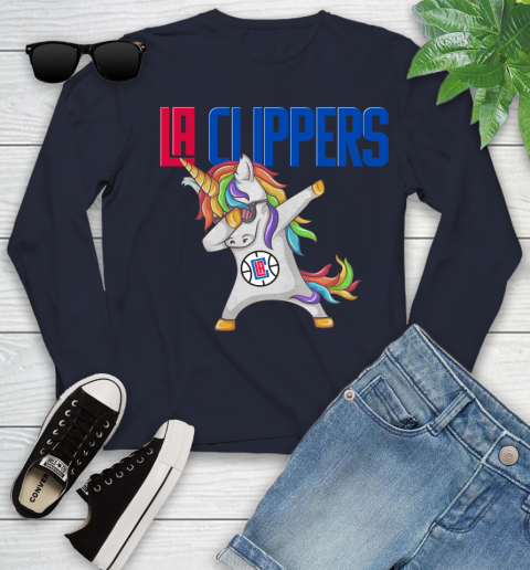 LA Clippers NBA Basketball Funny Unicorn Dabbing Sports Youth Long Sleeve 3