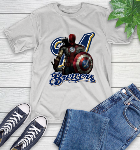 MLB Captain America Thor Spider Man Hawkeye Avengers Endgame Baseball Milwaukee Brewers T-Shirt