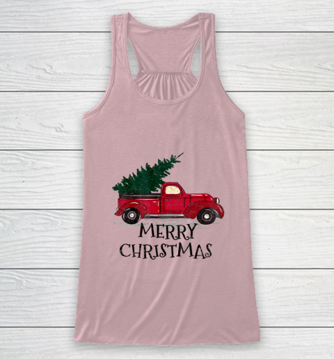 Vintage Red Truck With Merry Christmas Tree Racerback Tank 5