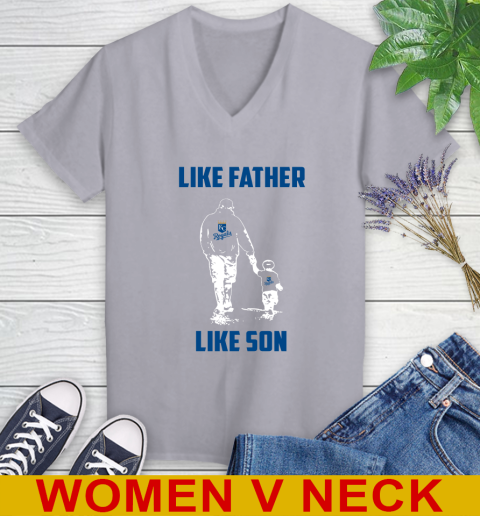 Kansas City Royals MLB Baseball Like Father Like Son Sports Women's V-Neck T-Shirt 4