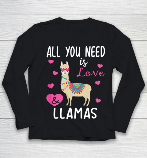 Valentine Llama All You Need Is Love Llamas Youth Long Sleeve