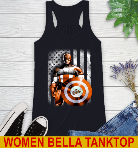 Baltimore Orioles MLB Baseball Captain America Marvel Avengers American Flag Shirt Racerback Tank 8