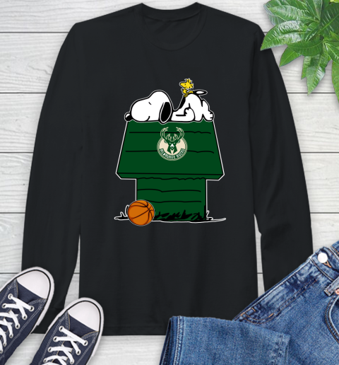 Milwaukee Bucks NBA Basketball Snoopy Woodstock The Peanuts Movie Long Sleeve T-Shirt 2