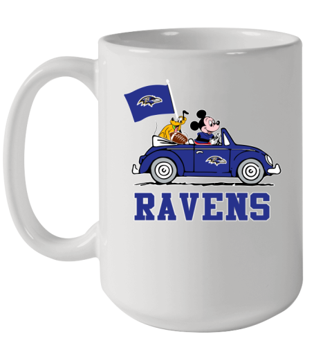 NFL Football Baltimore Ravens Pluto Mickey Driving Disney Shirt Ceramic Mug 15oz