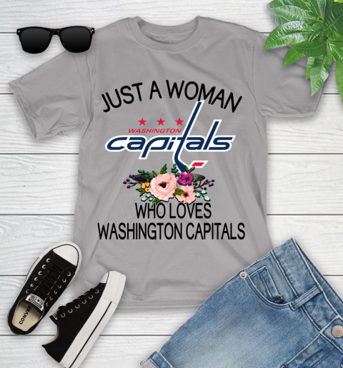 NHL Just A Woman Who Loves Washington Capitals Hockey Sports Youth T-Shirt 2