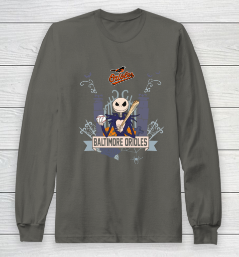 MLB Baltimore Orioles Baseball Jack Skellington Halloween Long Sleeve T-Shirt 5