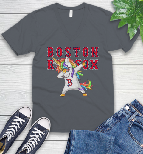 Boston Red Sox MLB Baseball Funny Unicorn Dabbing Sports V-Neck T-Shirt 5