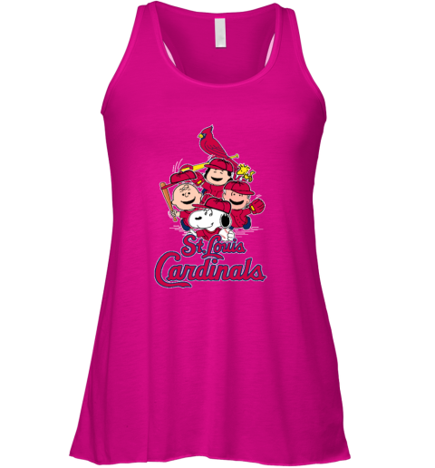 St.Louis Cardinals Snoopy Charlie Brown Woodstock The Peanuts trlq stlouis cardinals snoopy charlie brown woodstock the peanuts flowy tank 32 front neon pink