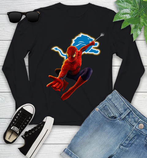 NFL Spider Man Avengers Endgame Football Detroit Lions Youth Long Sleeve 2