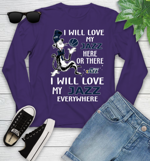 NBA Basketball Utah Jazz I Will Love My Jazz Everywhere Dr Seuss Shirt Youth Long Sleeve 4