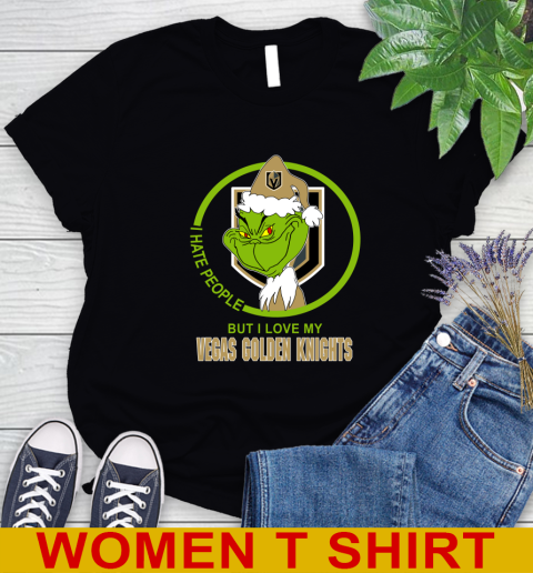 Vegas Golden Knights NHL Christmas Grinch I Hate People But I Love My Favorite Hockey Team Women's T-Shirt 2