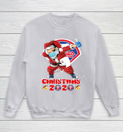 Philadelphia Phillies Funny Santa Claus Dabbing Christmas 2020 MLB Youth Sweatshirt 3