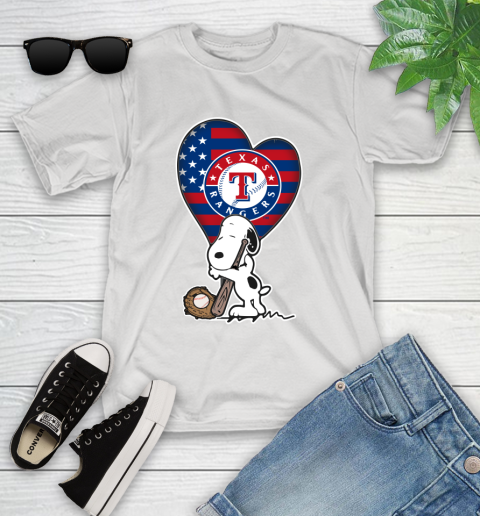 Texas Rangers MLB Baseball The Peanuts Movie Adorable Snoopy Youth T-Shirt
